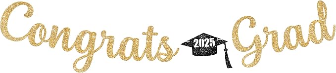 KatchOn, Glitter Gold Congrats Graduation Banner Class of 2025 - No DIY, 10 Feet | Pre - Strung Gold Grad Decorations | Congratulations Banner for Graduation Decorations 2025