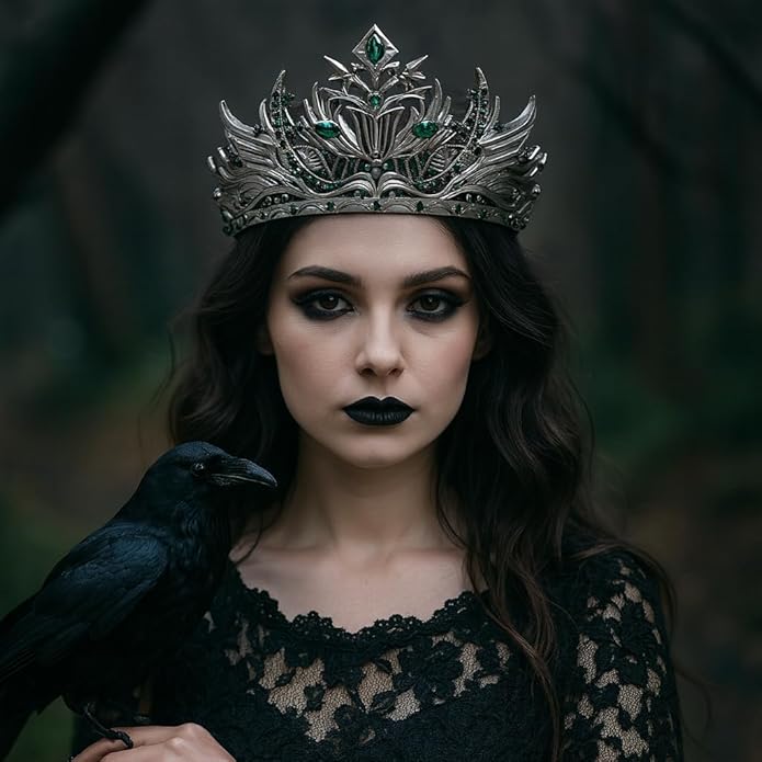 Gothic Red Crystal Flame Wing Tiara Crown for Women Girls, Halloween Cosplay Dark Queen Headpiece, Vintage Rhinestone Headband for Masquerade Party Wedding Prom Stage Accessories