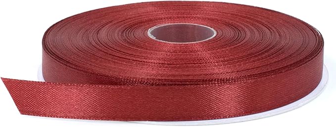 Burgundy Satin Ribbon - 1/2 inch x 50 Yards, Double Face Solid Color, Thick and Durable, 100% Polyester for Gift Wrapping, Crafts, Hair and Decorations