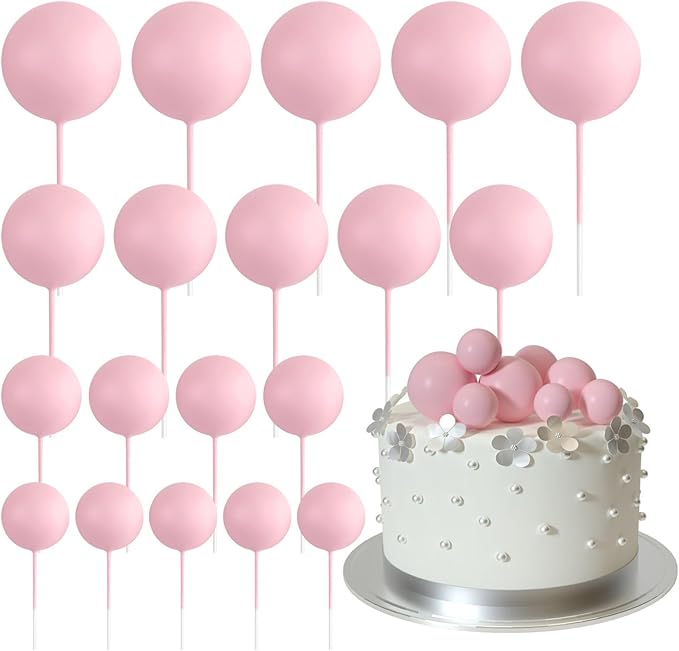 ASTARON 20 Pcs Ball Cake Topper Decorations Mini Balloons Cake Topper Sticks Light Pink Balls Cake Picks Cake Topper Balls Cake Decorations for Wedding Birthday Cake Decorations