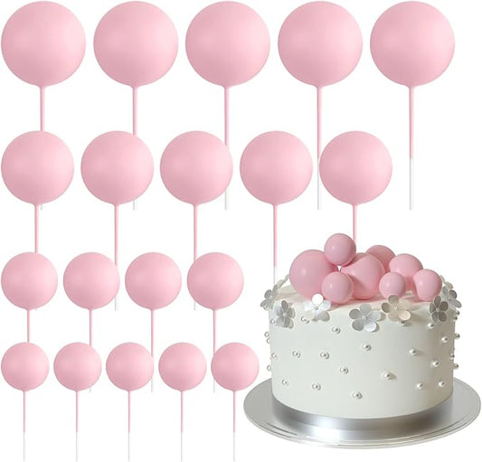 ASTARON 20 Pcs Ball Cake Topper Decorations Mini Balloons Cake Topper Sticks Light Pink Balls Cake Picks Cake Topper Balls Cake Decorations for Wedding Birthday Cake Decorations