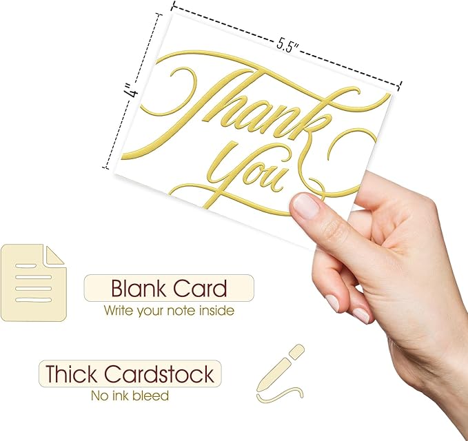 easykart labels 100 PCS Thank You Cards with Gold Foil, 5.5" x 4", Thank You Notes, Ivory Cards With Envelopes for Wedding, Business, Baby Shower, Small Business, Funeral, Graduation