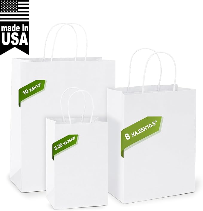 MESHA Gift Paper Bags 500 PACK 10X5X13 White Large Shopping Kraft Bags Bulk with Handles Reusable for Business,Grocery,Birthday,Wedding,Kids Party,Favors