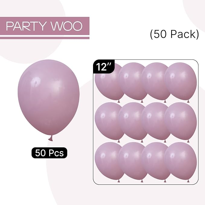 PartyWoo Dusty Purple Balloons 50pcs 12 Inch Lavender Boho Neutral Balloons for Wedding Anniversary Baby Shower Graduation Butterfly Bridal Shower Princess Fairy Birthday Party Decorations Purple-F29