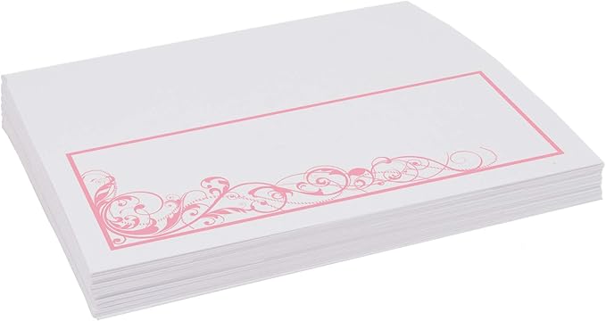 Scribble Vintage Swirl Place Cards, Pink (Choose Color), Set of 25, Pre-cut and Scored - Wedding, Party, Dinner, and Special Events - Made in the USA