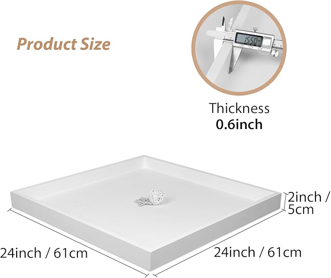 Ottoman Tray for Coffee Table Living Room Wood Serving Tray Large Wooden Square 24 Inches White