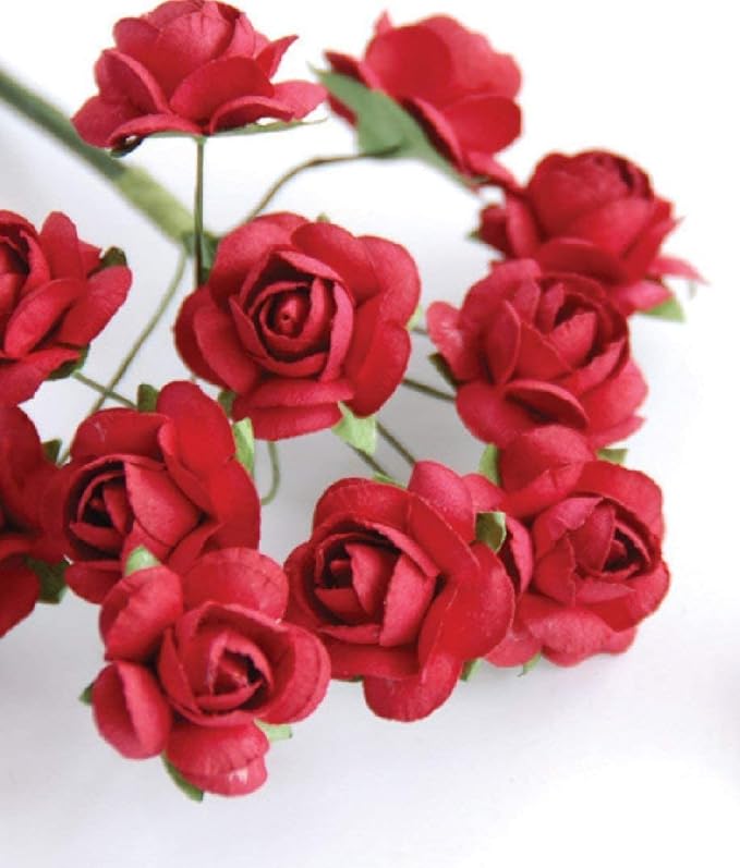144pcs Mulberry Paper Mini Roses Artificial Flowers Heads with Stems for DIY Crafts Accessories Make Bridal Hair Clips Headbands Dress Wedding Bridal Bouquets Party Home Decor Valentine's (Mix Color)