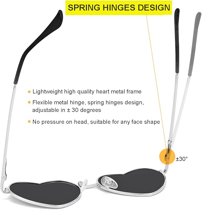 JOVAKIT Polarized Heart Sunglasses for Women Fashion Lovely Style Metal Frame UV400 Protection Lens