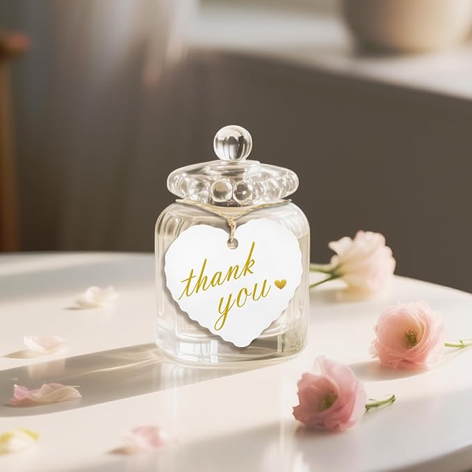 50pcs Gold Foil Thank You Tags with String, Pre-Punched Hole Gift Tags with String - Perfect for Weddings, Baby Showers, Parties, Celebrations - Thanks You (2.36"*2.16")