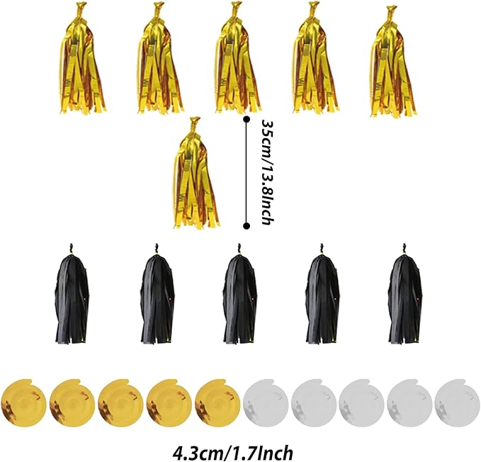 ZERODECO Party Decorations, 41 Pcs Black and Gold Papar Fans Pompoms Garlands String Tissue Paper Tassel for Graduation Congrats Grad New Years Wedding Birthday Party
