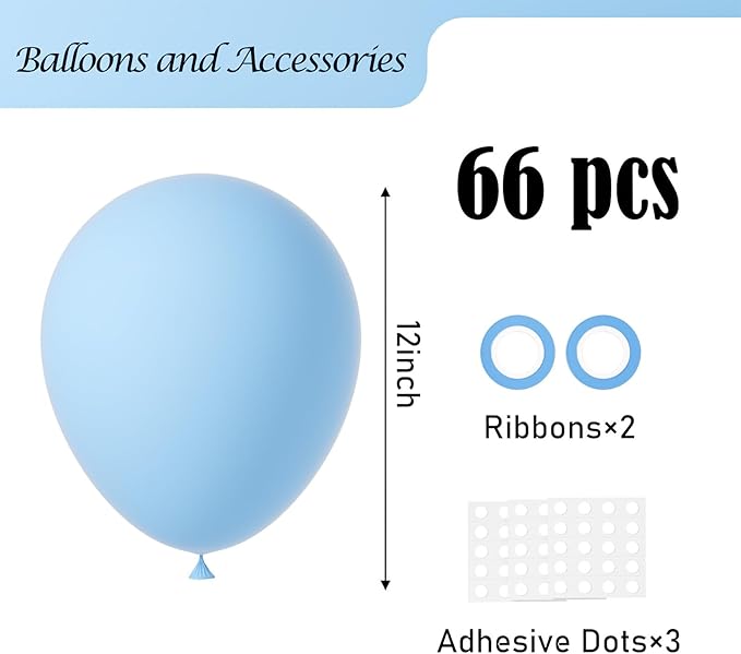Light Blue Balloons, 66pack 12inch Baby Blue Latex Party Balloons for Boys Girls Birthday Party, Baby Shower, Wedding, Gender Reveal, Baby Shower, Anniversary Party Decorations