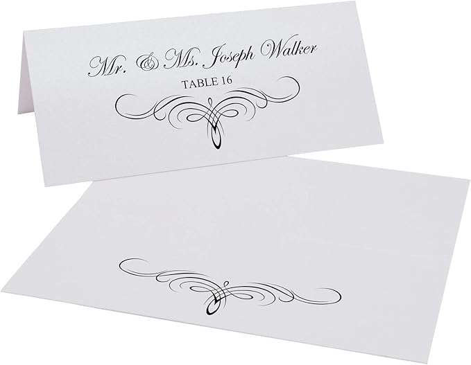 Decadent Flourish Place Cards, Black (Choose Color), Set of 150, Pre-cut and Scored - Wedding, Party, Dinner, and Special Events - Made in the USA