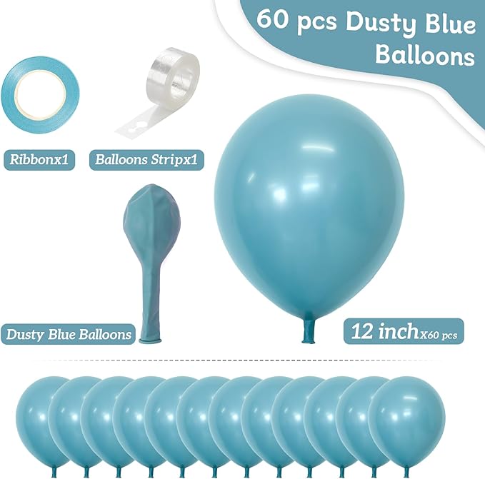 Blue Balloons, 60 PCS Dusty Blue Balloons 12 Inch Latex Balloon for Birthday Party Decoration, Wedding, Baby Shower, Engagement, Bridal Shower and Balloon Garland