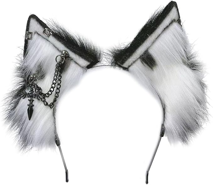 Wolf Ears Tail Set Fox Wolf Headbands Clips Fluffy Cosplay Costumes, Gothic Punk Accessories for Halloween