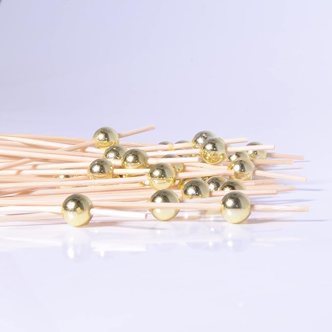 100PCS Fancy Toothpicks for Appetizers, Gold Cocktail Picks for Party Decoration, Appetizer Skewers for Charcuterie Sandwich Burgers Fruit - 4.7 inch