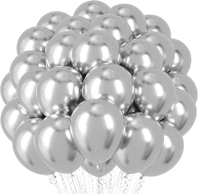 Metallic Silver Balloons, 66pack 12inch Chrome Silver Latex Party Balloons for Graduation, Wedding, Birthday, New Year, Baby Shower, Anniversary, Holiday Party Decorations