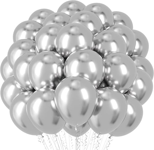 Metallic Silver Balloons, 66pack 12inch Chrome Silver Latex Party Balloons for Graduation, Wedding, Birthday, New Year, Baby Shower, Anniversary, Holiday Party Decorations
