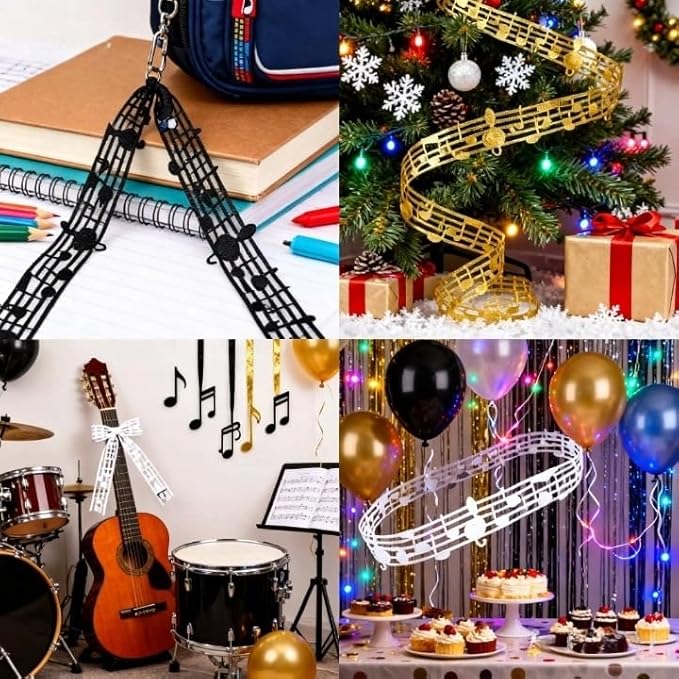 Black Music Note Ribbon Grosgrain Ribbon Notation Craft Music Accessories Trim for Homecoming Mum Supplies Christmas (20 Yards/Roll)
