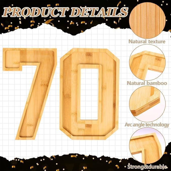 Brainy 70th Birthday Party Supplies Trays Number Charcuterie Tray Wooden Serving Tray for 70th Birthday Anniversary Decorations Chocolate Candy Container (70 Years Old)