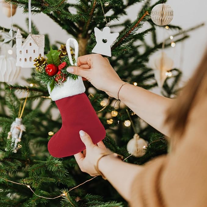 12Pack Mini Christmas Stockings 7" Traditional Xmas Stocking for Family Holiday Party Decor and Xmas Tree Fireplace Merry Christmas Ornament Gifts(Multi-Mini)