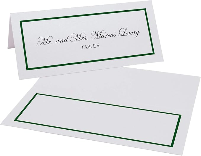 Single Line Border Printable Place Cards, Hunter Green (Choose Color), Set of 150 (25 Sheets), Laser & Inkjet Printers - Wedding, Party, Dinner, and Special Events