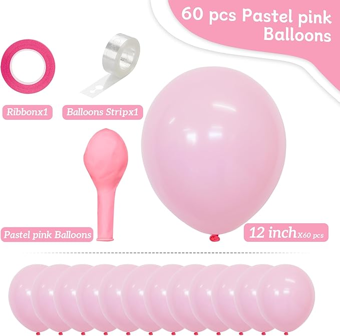 Pink Balloons 60 PCS Light Pink Balloons 12 Inch Pastel Baby Pale Pink Balloons for Girls Women Birthday Party Baby Shower Gender Reveal Wedding Decoration