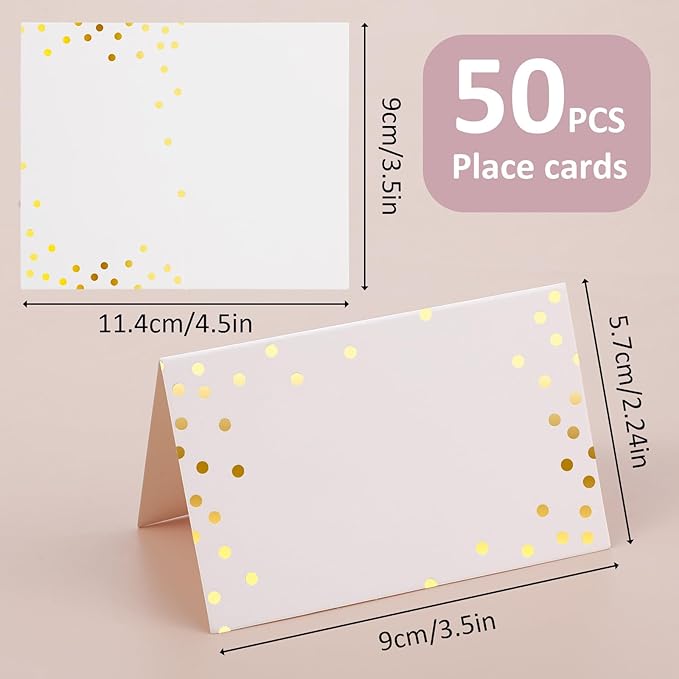 50Pcs Place Cards for Table Setting, 4.49x3.54 Inches Name Cards for Table Setting for Food Buffet Wedding Table Numbers, Banquets, Events Menu and Cards Food Tables for Dinner Party(Gold)