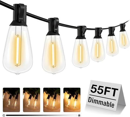 litogo 55FT LED Outdoor String Lights with Dimmer, Waterproof Patio Lights with ST38 Vintage Edison Bulbs, Warm White Outside Hanging Light with Timer for Yard Gazebo Party