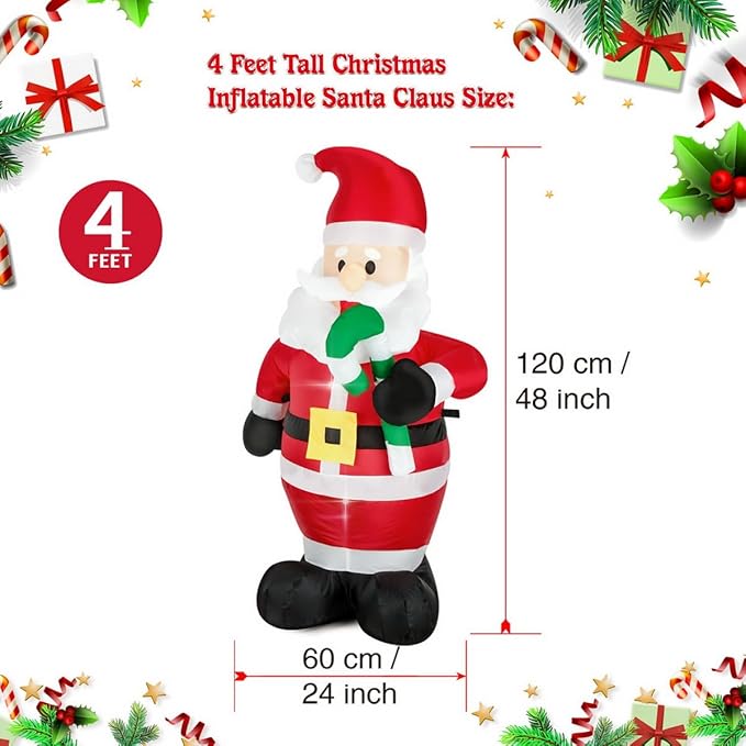 Christmas Inflatable Snowman/Nutcracker/Santa Claus Lighted Blow Up Christmas Yard Decoration with Built in Fan and Anchor Ropes (4FEET Santa)