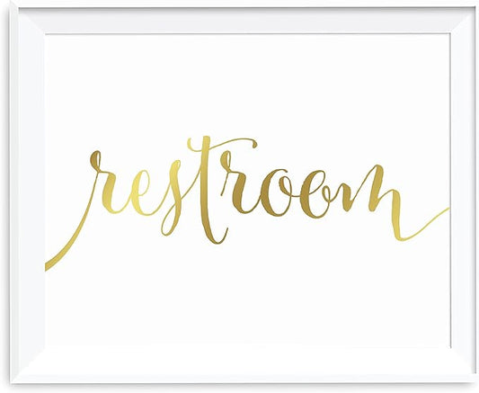 Andaz Press Wedding Party Signs, Metallic Gold Ink Print, 8.5-inch x 11-inch, Restroom, 1-Pack, Unframed