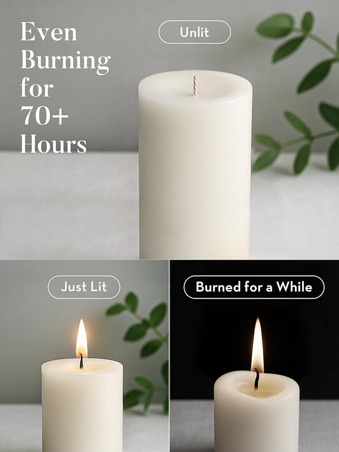 White Pillar Candles Set of 3,70 Hour Long-Lasting Clean-Burning,Unscented and Dripless,Large Candles Bulk (3x6 inch) for Weddings, Spas, Christmas Lights, Parties,Home Decor