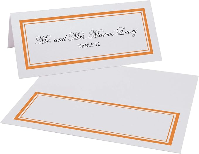 Double Line Border Place Cards, Orange (Choose Color), Set of 60, Pre-cut and Scored - Wedding, Party, Dinner, and Special Events - Made in the USA