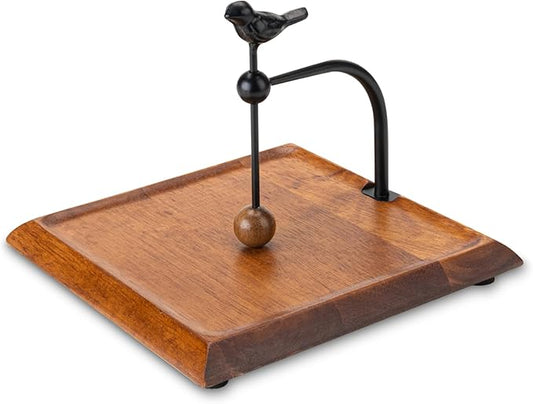 Wooden Napkin Holder with Bird-Shaped Handle – Elegant Flat Napkin Holder with Weighted Arm for Paper Napkins, Cocktail Napkins – Perfect for Kitchen, Dining Table, Café, and Bar – Ideal Holiday Gift