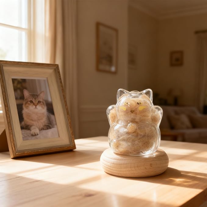 【NEW】Memorial Bottle for Pet Hair with Base, Cat Pet Fur Keepsake, Pet Hair Memorial Keepsake, Pet Memorial Gifts for Cats, Cat Keepsake Fur Holder Cat Whisker Jar Memory Sympathy Gift Vials for Cat