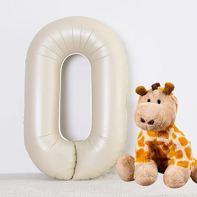 Smlpuame 40 Inch Cream Number Balloons 0-9, Giant Self-Sealing Beige Foil Number 0 White Sand Digit Helium Balloon for Boys Girls Women Men Party Anniversary Supplies Decorations