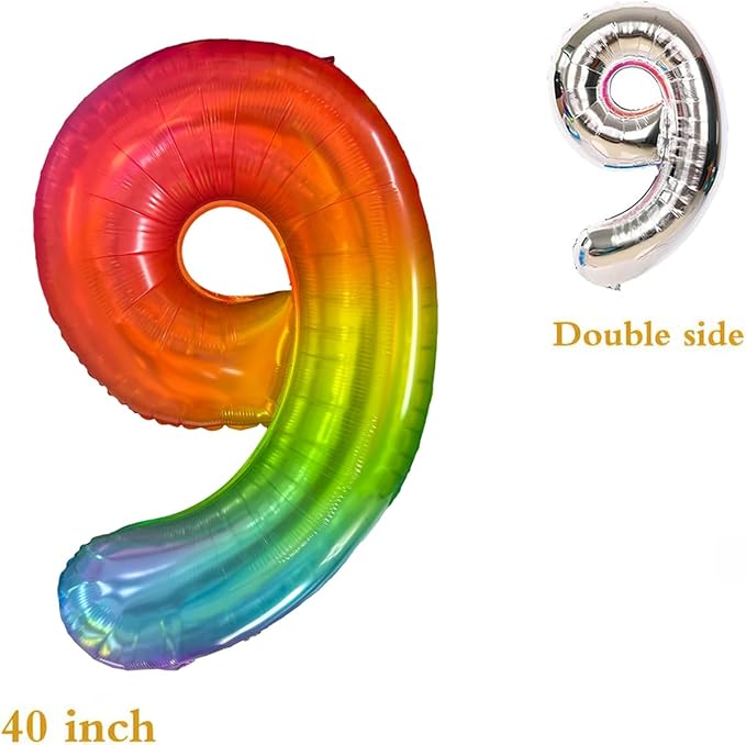 Rainbow Number 9 Balloon 40 Inch Rainbow 9 Balloon Giant Helium Foil Number 0 to 9 Balloons Birthday Wedding Party Digital Decorations Number 9