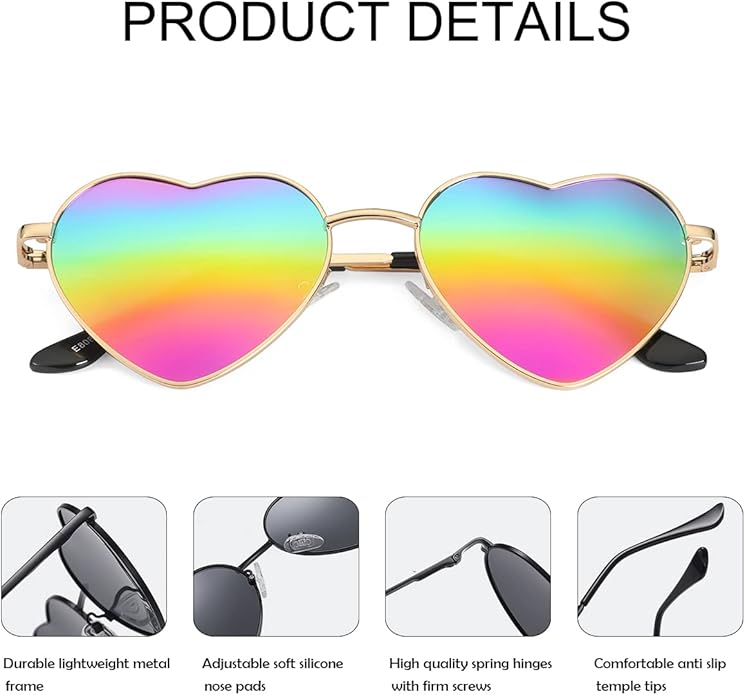 JOVAKIT Polarized Heart Sunglasses for Women Fashion Lovely Style Metal Frame UV400 Protection Lens