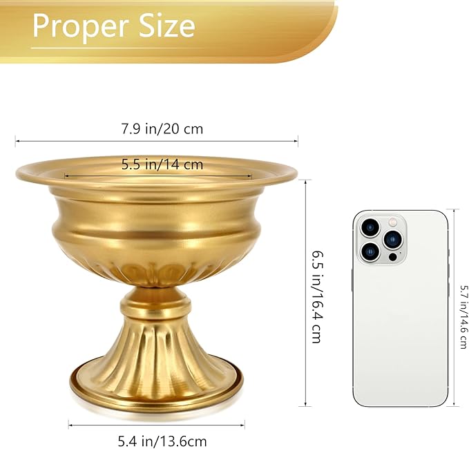 Gold Compote Vases for Centerpieces: Wedding Flower Vase for Tables 6.5 Inch Small Metal Urn Pedestal Bowl for Party Anniversary Event Home Decor Set of 10