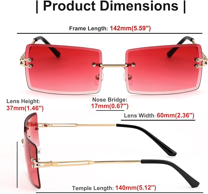 FEISEDY Vintage Rimless Sunglasses Rectangle Frameless Candy Color Glasses Women Men B2642