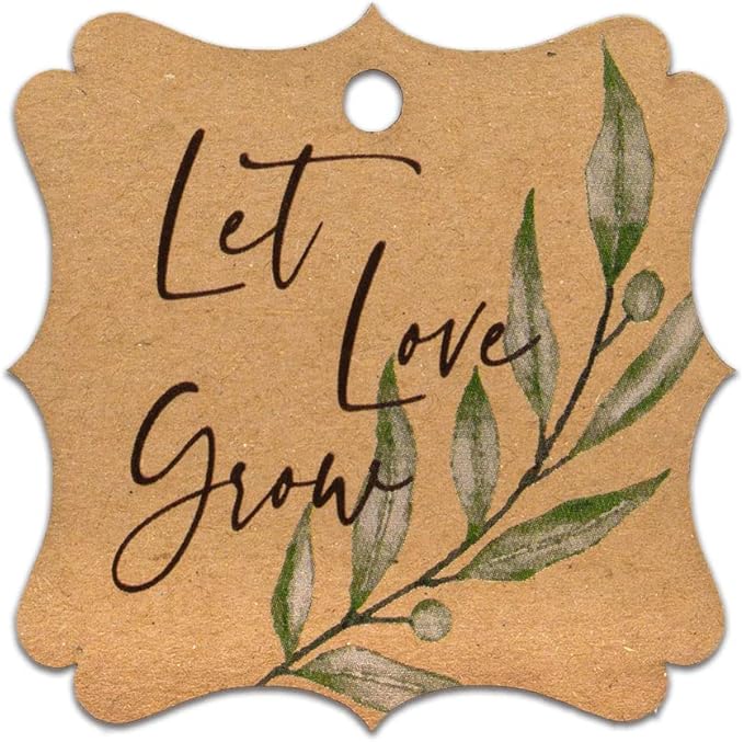 Summer-Ray 50pcs Thank You Tags Wedding Birthday Bridal Shower Favors Gift Tags with Olive Leaves (Kraft Brown Let Love Grow)