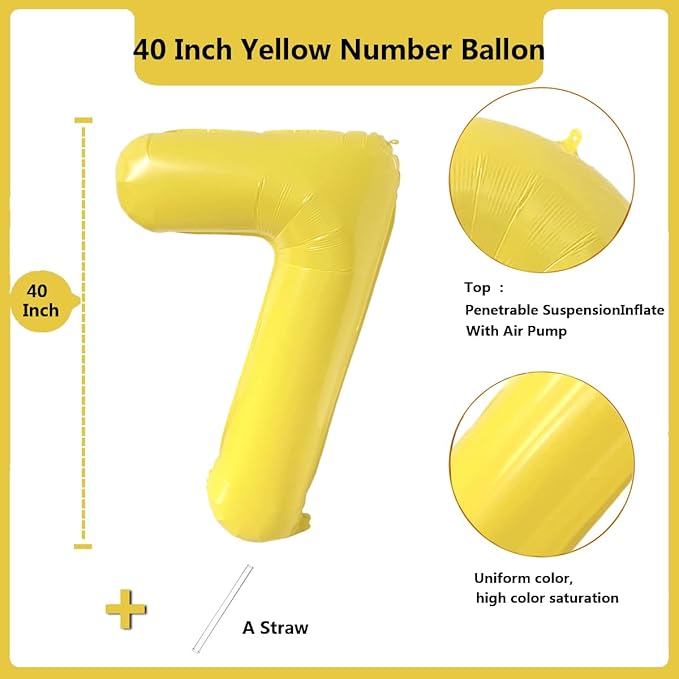40 inch Yellow Number Balloon Giant Foil Helium Balloons Number 7 Balloon for 7th Birthday Party Decorations
