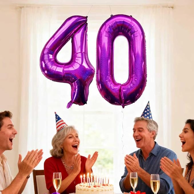 Laser Hot Pink Number 40 Balloons 40 Inch Giant Number Pink 40 Foil Mylar Balloons for 40th Birthday Anniversary Events Party Decorations