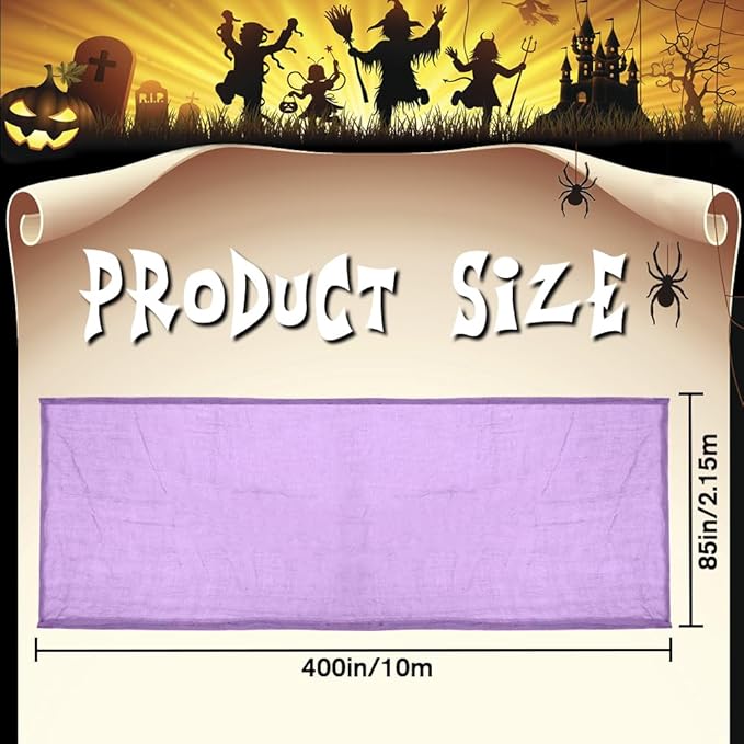 400" x 85" Halloween Creepy Cloth Decoration,Large Purple Spooky Fabric Cloth Scary Gauze Cheesecloth for Haunted House Halloween Party Yard Wall Indoor Outdoor Decor