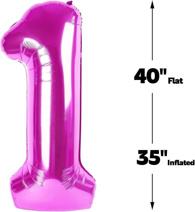 Rosy Purple Number 1 Balloon 40 inch, Number 1 Birthday Balloons for Boy Girl, Rosy Purple Foil One Balloon for 1st 10 11 12 16 18 Birthday Party, Anniversary Celebration Numbers Decorations