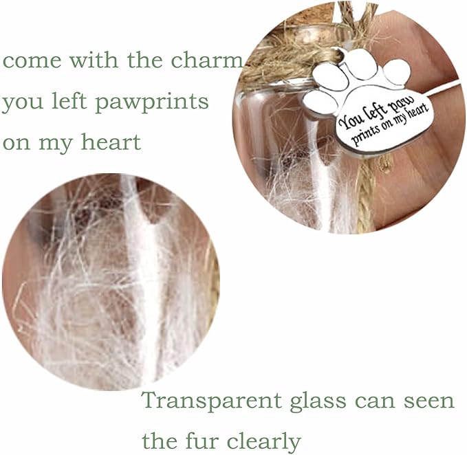 Pet Hair Memorial Bottle,Glass Vial for Ashes Or Hair Dog Or Cat Keepsake Pet Loss Gift (Bottle)