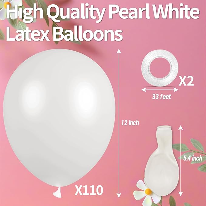 KAWKALSH Pearl White Balloon 110pcs, 12 Inch Thickened Latex Party Balloons Helium Bright Color for Birthday Baby Shower Wedding Party Supplies Arch Garland Decoration