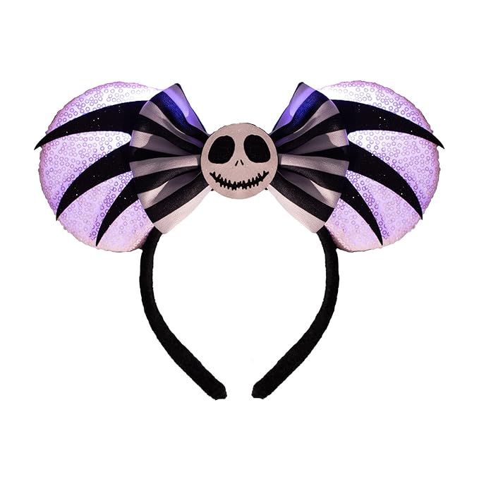 LED Mouse Ear Halloween Light Up Headband, Flash Glowing Hair Bow Party Decoration Headwear Hair Accessories for Women Girls