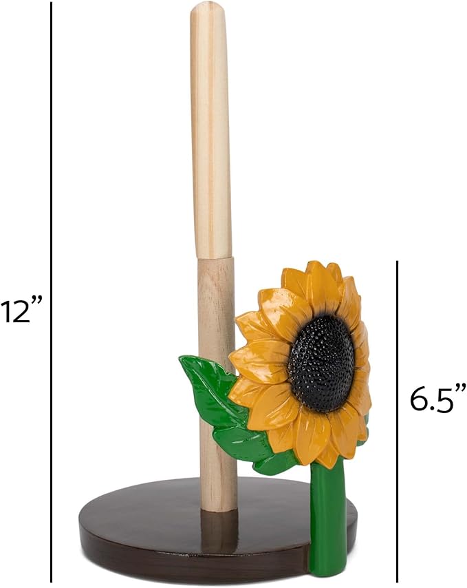 Elanze Designs Yellow Sunflower 12 inch Resin and Wood Paper Towel Holder