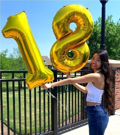 Helium Foil Gold Number 8 Balloon 40 Inch, Mylar Eight Numbers 8 18 28 38 48 58 80 88 Birthday Balloons, Gold Women Men Anniversary Graduations Party Supplies