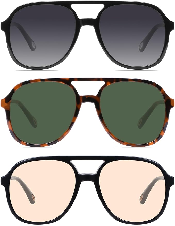 YDAOWKN Retro Square Aviator Sunglasses for Womens Mens Vintage 70s Double Bridge Sun Glasses